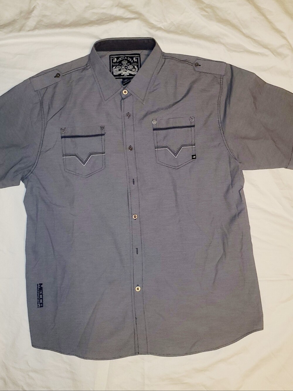 Mecca USA Men's Short Sleeve Button Down Shirt Gray Geometric Size 3XL Hip Hop